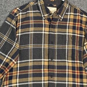 Weatherproof Vintage Men's Button Up Flannel Shirt -Size Medium- Navy Gold Plaid